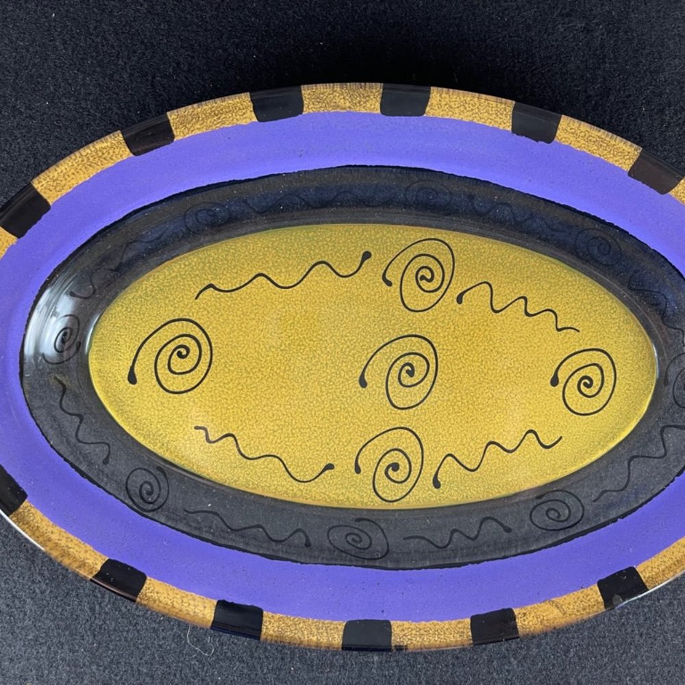 KAY YOUNG Hand made glass plater painted Signed (New in Original Box)